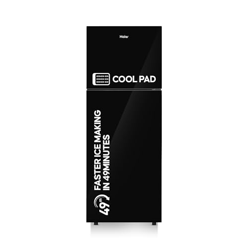 Image of Haier 240L 2 Star Frost Free Top Mount Double Door Refrigerator|Cool Pad|200% Faster Ice Making in 49 Minutes (HRF-2902EKG-P, Black Glass)