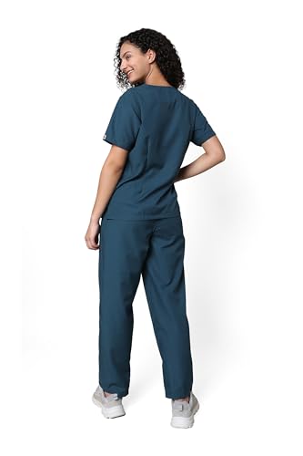 Image of KNYA Classic Women's 5-Pocket New Gen Scrubsuit | V Neck | Customized Name Embroidery | Flexibile & Comfortable Top & Bottom | Easily Accessible Pockets | Uniform for Doctors