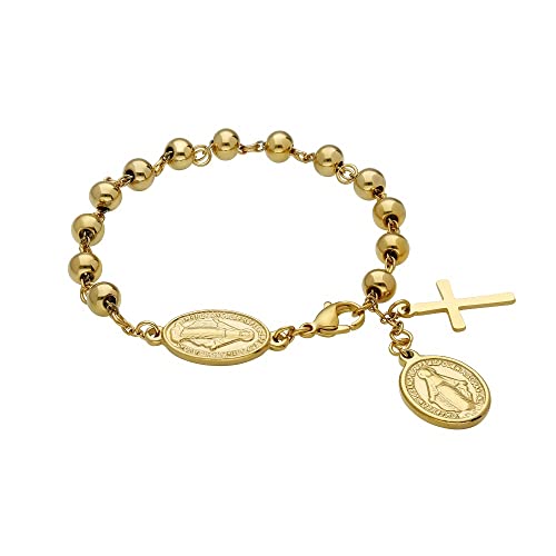 Pulsera Medalla Virgen Milagrosa - Mujer - Acero 316 L Chapada Oro 18 Klt Cover