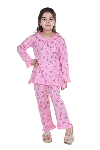 Image of Baby Girls Floral Print Hosiery Cotton Top & Pyjama Set