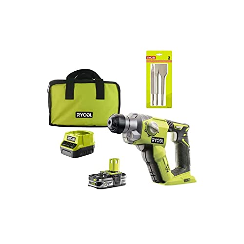 Pack Marteau perforateur RYOBI 18V One+ - 1 batterie LithiumPlus 2.5Ah - Kit 3 burins SDS+ - RAKSPC03