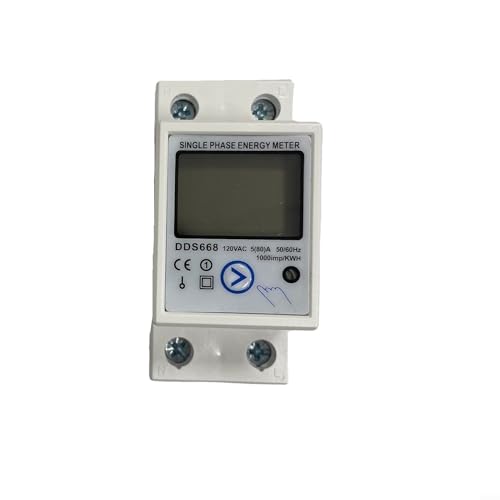 Medidor de energía digital, monofásico de 220 V/120 V, tipo riel con pantalla LCD, para medición de consumo eléctrico residencial y comercial en interiores (120 V)