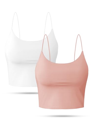 Image of Buauty 2 & 4 Packs Crop Tank Top for Women, Basic Solid Cropped Double Layer Spaghetti Strap Short Sleeveless Camisole