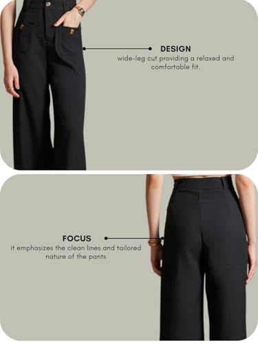 Image of LERIYA Fashion Trousers for Women - High Waist Korean Style Pants | Flared Formal Office Wear & Casual Parachute Cargo with Utility Pockets