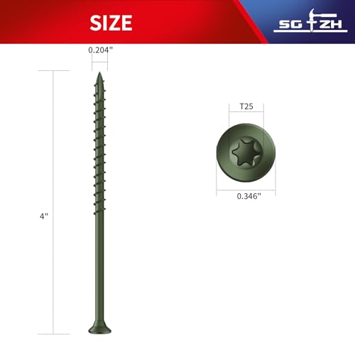 Image of #10 x 4 Inch Deck Screws (45Pcs) 1lb. Exterior Wood Screws. Carbon Steel, Green, Flat Head, Rust Resistant epoxy Coated, with T25 Star Bit