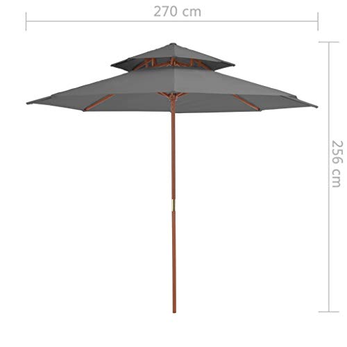 Parasol antracita de diseño con poste de madera selecta CLSDRZC 4