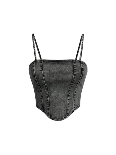 Floerns Girl's Y2k Denim Tops Spaghetti Strap Asymmetrical Hem Streetwear Cami Top