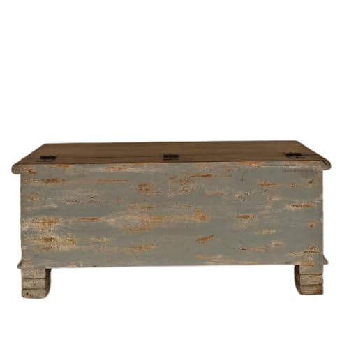 Image of Keve Wooden Trunk Box for Storage | Solid Wood Coffee Table for Living Room | Handcrafted Center Tea Table with Sandook Storage for Living Room | Pitara for Home and Bedroom (Grey Distress)