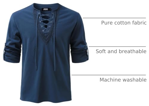 Image of JOGAL Mens Renaissance Shirt Medieval Pirate Viking Halloween Costume Gothic Steampunk Retro Long Sleeve Lace Up Shirts