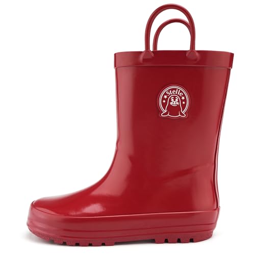 Stelle Toddler Rain Boots Natural Rubber Rainboots Kids Girls Boys Waterproof Easy On Handles Non-Slip Sole