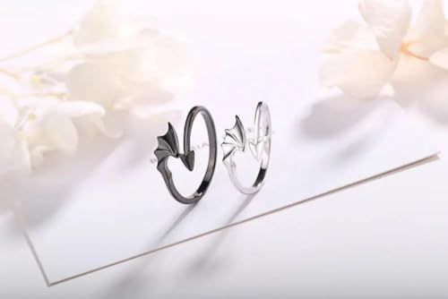 Matching Rings for Couples Best Friends - Adjustable Rings Promise Rings for Him Her, Wings Shaped Hugging Protection Jewelry - Gift Wrap2