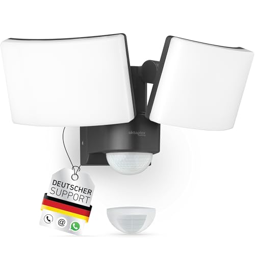 Oktaplex lighting LED Strahler mit Bewegungsmelder Außen Cali Dos Motion - IP65 Zwei Köpfe 40W 3000K Warmweiß - Außenstrahler anthrazit mit Master Funktion