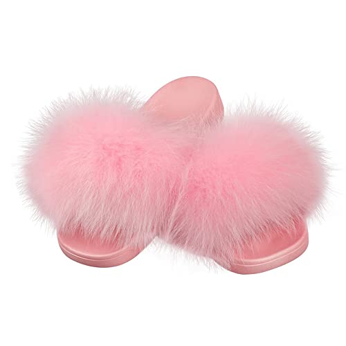 Women's Real Fox Fur Slides For Women Open Toe Cute Fur Slippers Flat Shoes Indoor or Outdoor Girls Comfort Fur Slide Sandals With Fluffy Fur3