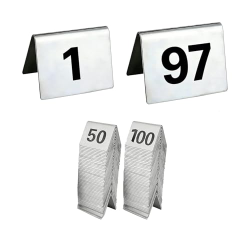 Cartes de numéros de table en inox double face lisibles et empilables de 1 à 100