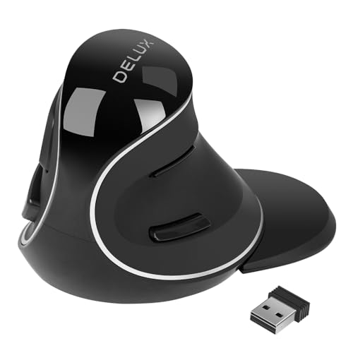 Image of DELUX Ergonomic Vertical Mouse, Wireless Ergo Mouse for Large Hands, 2.4G Connection, Silent Clicks, Up to 1600 DPI,6 Buttons, Removable Wrist Rest, Compatible with Laptop /PC (M618Plus Wireless-Black)