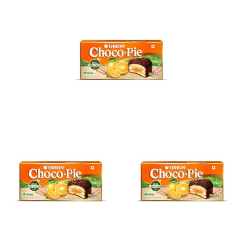 Image of ORION Orange Choco Pie (6 pies) Centre-Filled Chocolate Biscuit - Orange Flavor,168g (Pack of 3)