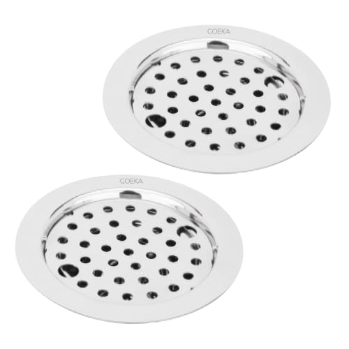 Image of GOEKA Floor Drain Jali 5 Inch | 304 Grade Stainless Steel Bathroom Grating with Chrome Finish | Open Area Kitchen Sink & Wash Basin Waste Water Drainer with Cockroach Trap - Pack of 2