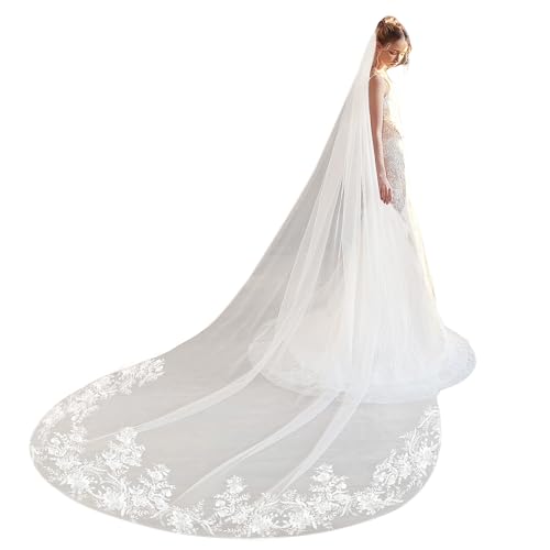 Cobirfam Gorgeous Wedding Lace Veil Floral Long Cathedral Veils for