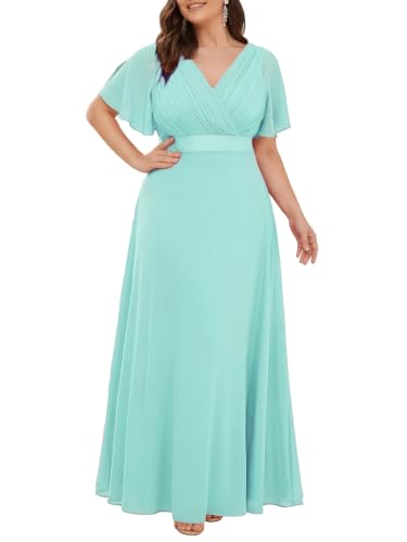 Image of Ever-Pretty Women's Chiffon Formal Evening Dresses for Curvy Women V-Neck Plus Size Floor Length Bridesmaid Dress