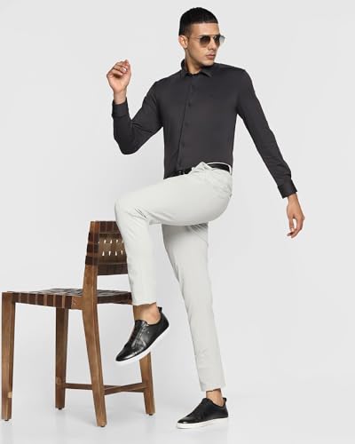 Image of Blackberrys Men's Blue Slim Fit Solid Regular Trousers