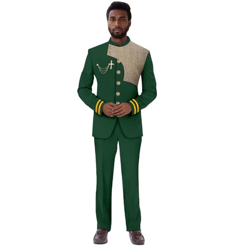 African Suits for Men Slim Fit Embroidery Full Sleeve Single Breasted Blazer and Pant Set Formal Outfits