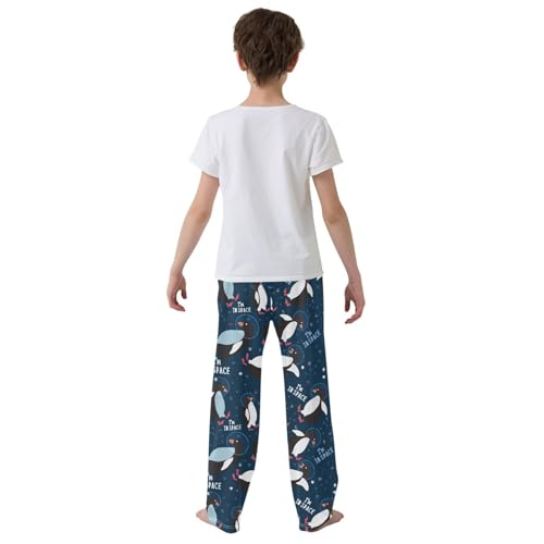 ZZXXB Space Astronaut Penguin Boys Long Pants Soft Trousers Elastic Waist Kids Lounge Bottoms with Pockets S-XL3