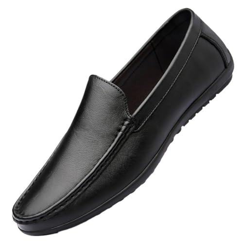 Mens Loafers Leather Solid Color Driving Loafers Comfortable Flat Heel Anti-Slip Classic Slip-ons