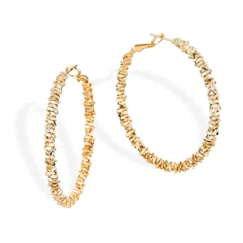 Sonateomber Large Gold Glitter Hoop Earrings for Women Chunky Thick Hoops Big Sparkly Beaded Huggie Hypoallergenic Fashion Jewelry Gift