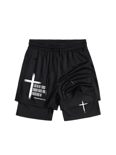 Men's Goth Graphic with Liner Drawstring Elastic Waisted Gym Running 2 in 1 Workout Athletic Shorts