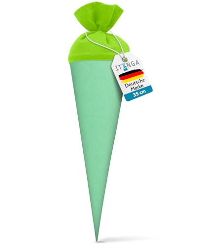 itenga kleine Bastelschultüte Geschwister Schultütenrohling Zuckertüte Schultüte 35cm rund mit Filzverschluss (Mint)
