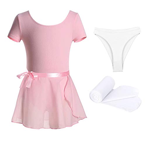 Ballet Leotard for Toddler Girls Gymnastics Dancewear Clothes Set with Skirts Tights Briefs 2-9T (Warm Pink(Short Sleeves), 2-3T)