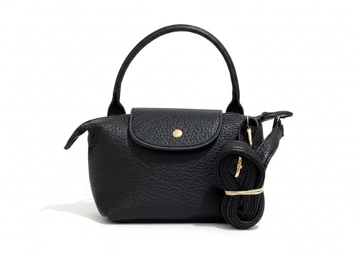 Women's Mini Top Handle Handbag, Elegant Faux Leather Bag, Magnetic Closure and Gold Accessories, with Adjustable Shoulder Strap - Versatile Mini Daily Bag (Black)