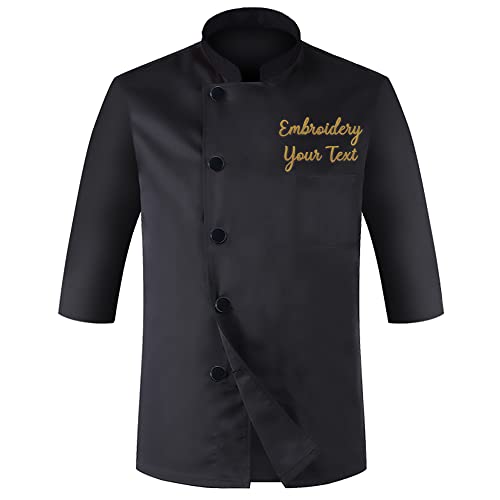 Personalized Chef Coat Custom Chef Jacket Embroidered Chef Clothes Short Sleeve Shirts Uniform for Men Women Black, XL/X-Large