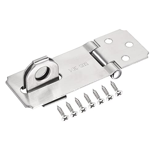 Image of MECCANIXITY 3 Inch Stainless Steel Thick Door Latch Hasp Lock Heavy Padlock Clasp with Screws for Cabinet Closet Gate, Silver