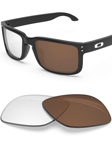 Image of BLAZERBUCK Polycarbonate Replacement Lenses for Oakley Holbrook XL OO9417, Anti-Scratch, Impact Resistant & Perfectly Fit - Tea Photochromic With Blue Light Blocking