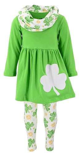 Image of Unique Baby Girls Kids Toddler 3pc Outfit Set Long Sleeve Lightweight Tunic Top Leggings and Scarf