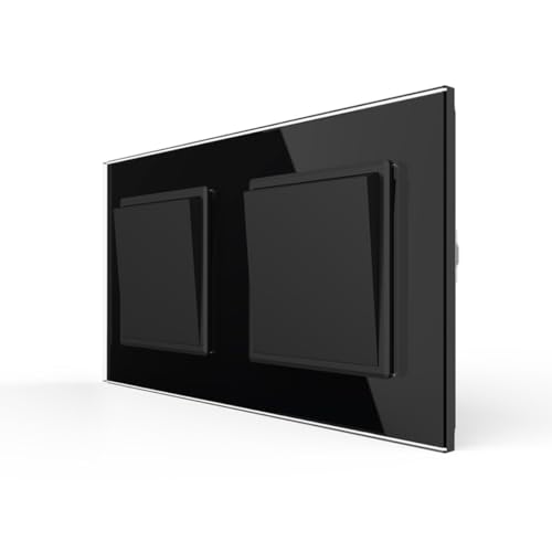 LIVOLO 2x Wipp Lichtschalter und Wechselschalter meschanischer doppelter Schalter im Glas Rahmen Kombination Kippschalter Wechsellichtschalter in Schwarz Unterputz Einbau VL-C7-K1S-K1S-12-A