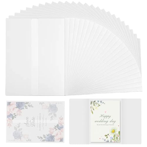 YOUNGSAY 60 Pcs Enveloppe Transparente, 18 x 13cm Papier Vélin Pré-Plié Petite Enveloppe Transparente pour Invitations, Cartes de Vœux, Cartes D'anniversaire, Invitation de Mariage et Timbres