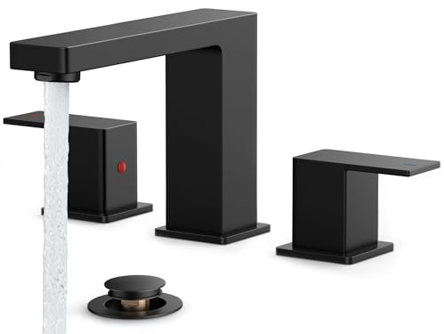 FORIOUS Black Bathroom Faucet 3 Hole, Matte Black Bathroom Sink