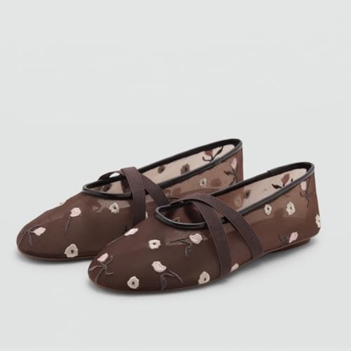 Embroidered Flowers Mesh Ballet Flats for Women Round Toe Slip On Mary Jane Flats with Elastic Cross Strap Comfortable Casual Summer Ballerina Shoe3