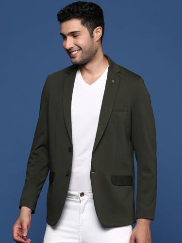 Image of SHOWOFFFF Men Solid Single Breasted Formal Blazer | Notched Lapel Full Sleeves Cotton Blazer for Mens | Slim Fit Regular Length Blazer for Men's