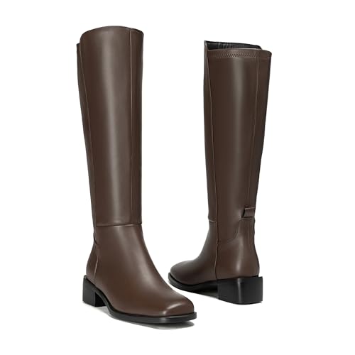 vivianly Women's Stretch Wide Knee-High Boots - Square Toe Block Heel, Side Zipper Tall Boots4