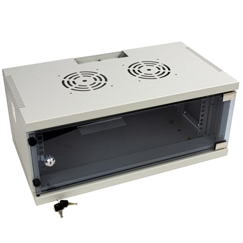 kenable 4U Wall Mounted Data Cabinet 19 Inch Rack Grey with Glass Door 300mm Deep Flat Pack Network Server Enclosure