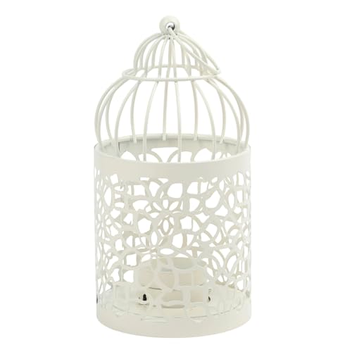 FACAIIO Photophore en forme de cage à oiseaux en métal blanc 15,8 x 9 cm, bougies piliers ou petites plantes, décoration intérieure ou extérieure, fête...