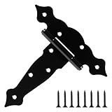 6 Pack Heavy Duty Fence Gate Hinges 6 Inch Thick 2mm T- Strap Farm Barn Shed Door Hinges for Wood Garden Outdoor Attic Windows Cabinet Storage Tool Box Mobile Home Decorative Black Tee Hinge Hardware