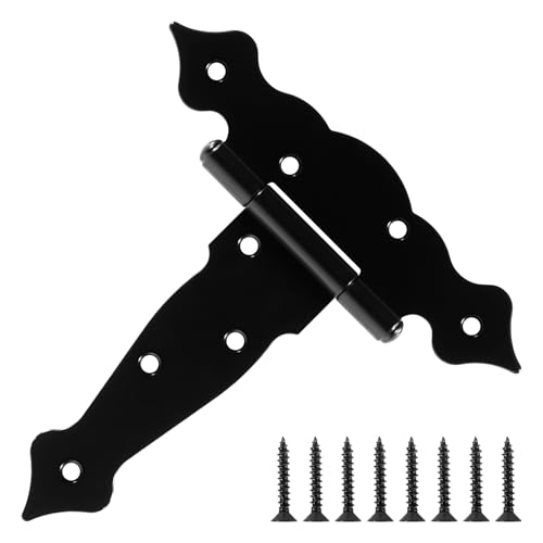6 Pack Heavy Duty Fence Gate Hinges 6 Inch Thick 2mm T- Strap Farm Barn Shed Door Hinges for Wood Garden Outdoor Attic Windows Cabinet Storage Tool Box Mobile Home Decorative Black Tee Hinge Hardware