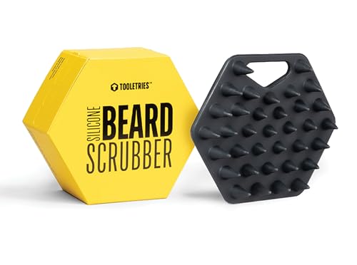 TOOLETRIES Premium Silicone Beard Scrubber for Men Beard Brush & Exfoliator Deep Cleans Facial Hair Removes Beardruff & Oil Build-up. Enhances Wash Shampoo & Beard-Oil Performance - Charcoal