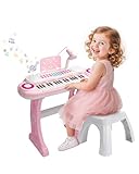 PLAYFULBAY Keyboard kinder klavier Set , Kinder Keyboard mit Hocker, Ständer, Mikrofon & Notenständer, Ideal Geschenk für Kinder