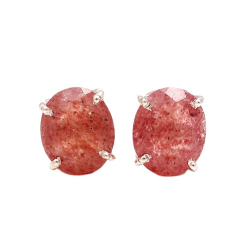 Boucles d'oreilles quartz fraise en argent style minimaliste pour femme