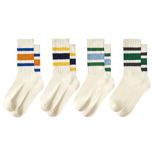 Image of Vintage Striped Crew Socks Slouchy Calf Tube Socks for Women and Men | Retro Athletic Mid-Calf Socks, Stretchy Knit Casual Comfort for Running Golf Tennis Volleyball & Daily Wear